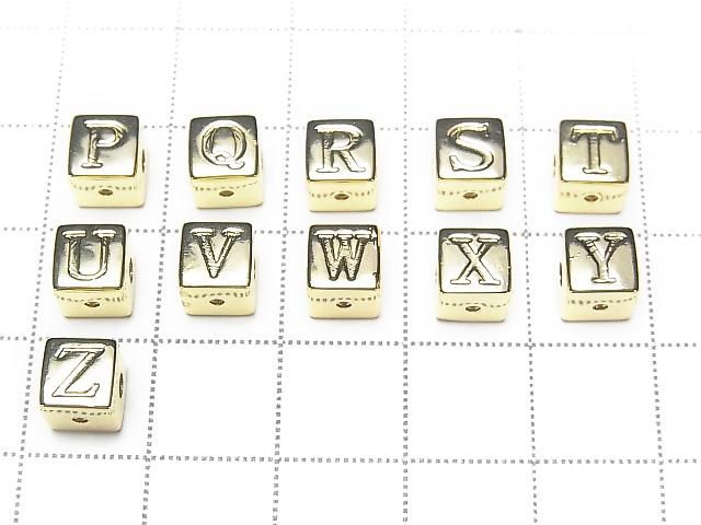 Metal parts Alphabet (Initial) Beads Cube Shape 6x6x6mm Gold Color 2pcs