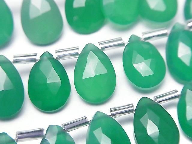 Hochwertiger Grüner Onyx AAA Birnenform Facettiert Briolette 12x8mm Halb oder 1 Strang Perlen (12 Stück)