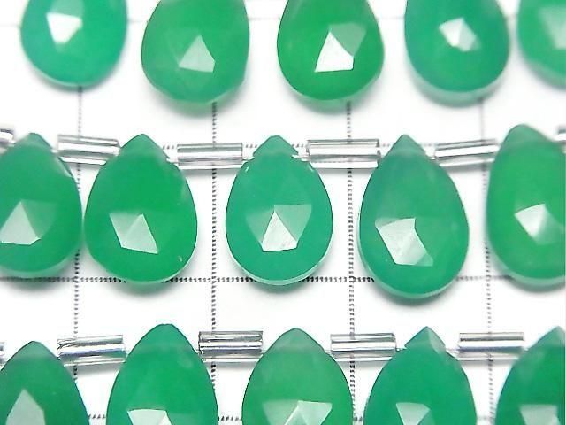 Hochwertiger Grüner Onyx AAA Birnenform Facettiert Briolette 12x8mm Halb oder 1 Strang Perlen (12 Stück)