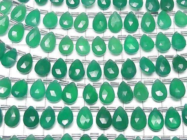 Hochwertiger Grüner Onyx AAA Birnenform Facettiert Briolette 12x8mm Halb oder 1 Strang Perlen (12 Stück)