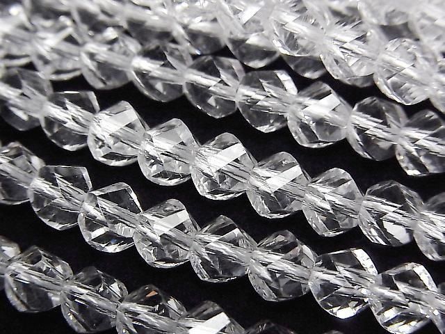 Crystal (Fused Quartz) AAA 8-Faceted Twist x Multiple Facets 6mm 1strand beads (approx. 15inch/36cm) High Quality!