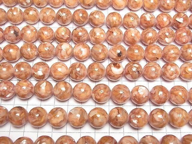 Mosaic Shell Round 14mm Orange Half or 1strand beads (approx. 15 inches/36 cm)
