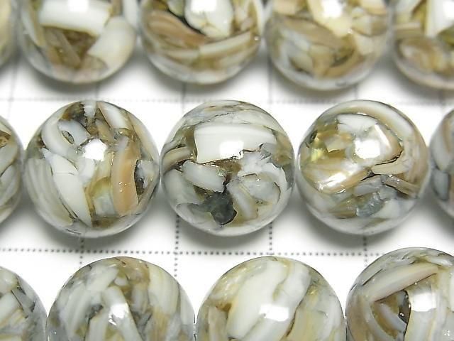 Mosaic Shell Round 14mm Blue Half or 1strand beads (approx. 15 inches/36 cm)