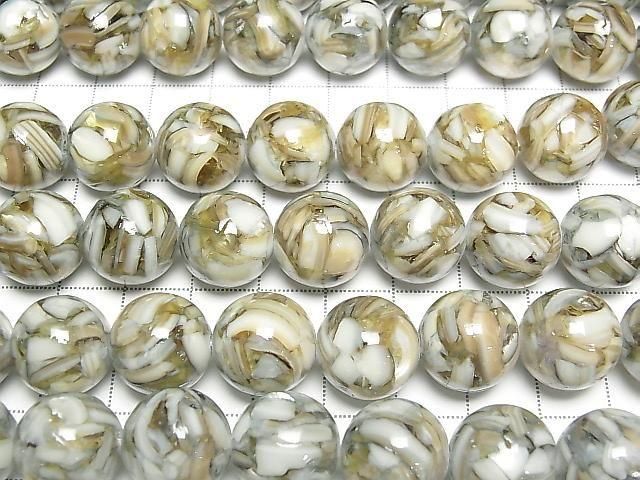 Mosaic Shell Round 14mm Blue Half or 1strand beads (approx. 15 inches/36 cm)