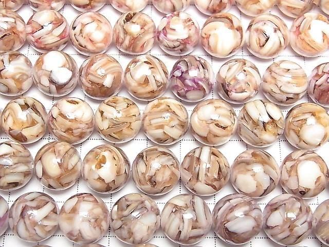 Mosaic Shell Round 14mm Red Half or 1strand beads (approx. 15 inches/36 cm)