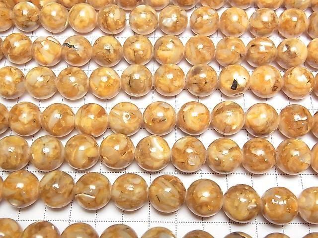 Mosaic Shell Round 14mm Yellow Half or 1strand beads (approx. 15 inches/36 cm)