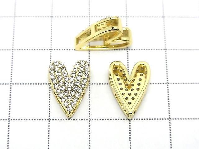 Metal Parts 15x10.5mm Heart Shape Gold color (with cubic zirconia) 2 pcs