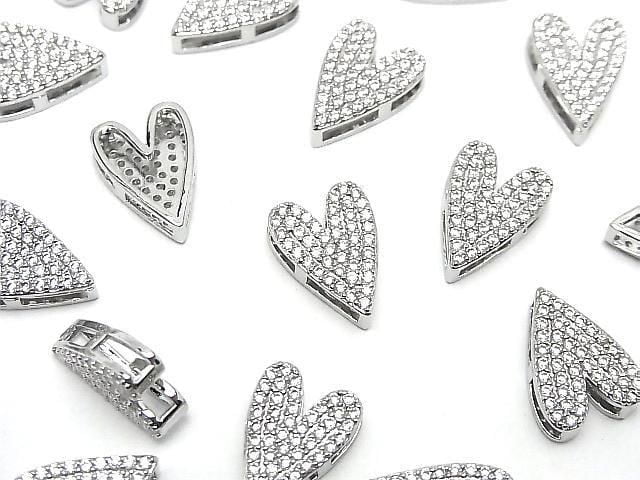 Metal Parts 15x10.5mm Heart Shape Silver color (with CZ) 2 pcs