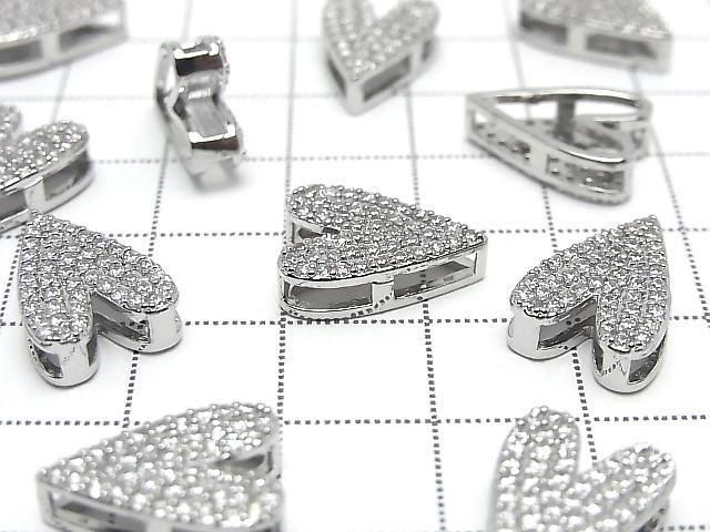 Metal Parts 15x10.5mm Heart Shape Silver color (with CZ) 2 pcs