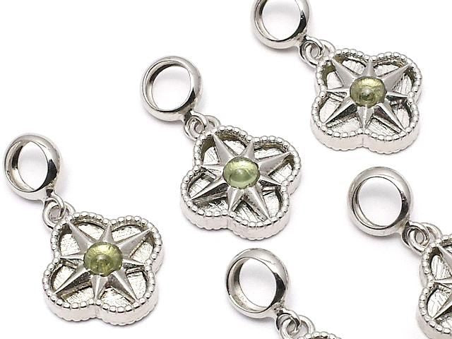 Meteorite & Moldavite 1-stone Flower Motif Pendant 11x11mm 925 sterling silver