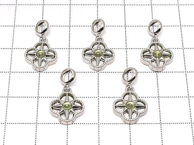 Meteorite & Moldavite 1-stone Flower Motif Pendant 11x11mm 925 sterling silver