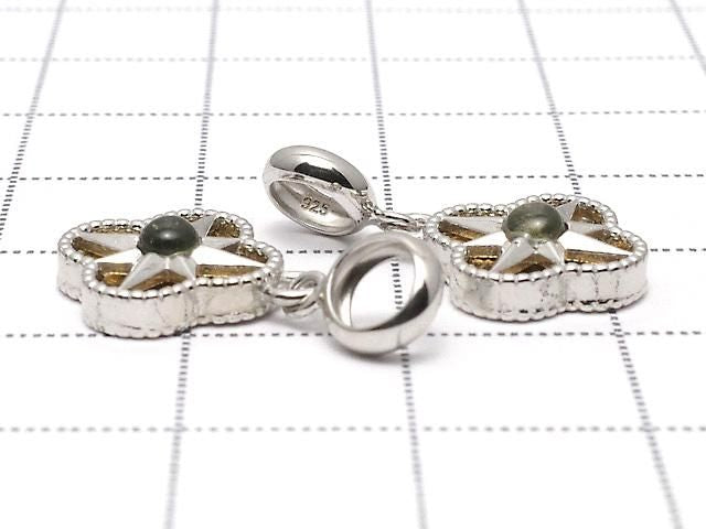 Meteorite & Moldavite 1-stone Flower Motif Pendant 11x11mm Yellow Gold Silver925