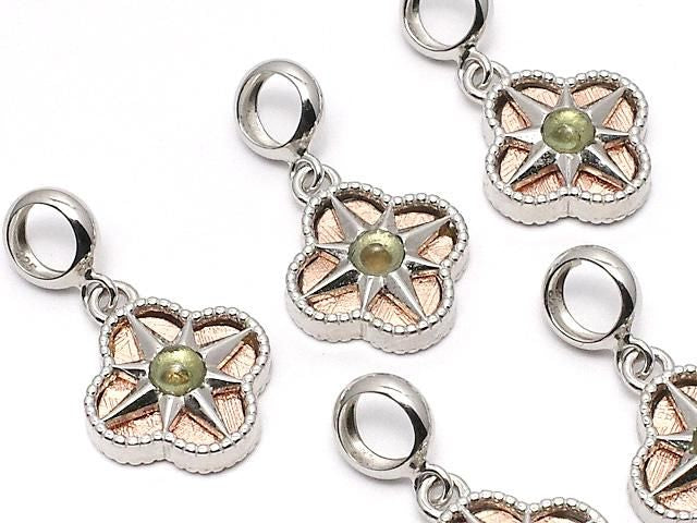 Meteorite & Moldavite 1-stone Flower Motif Pendant 11x11mm Pink Gold Silver925