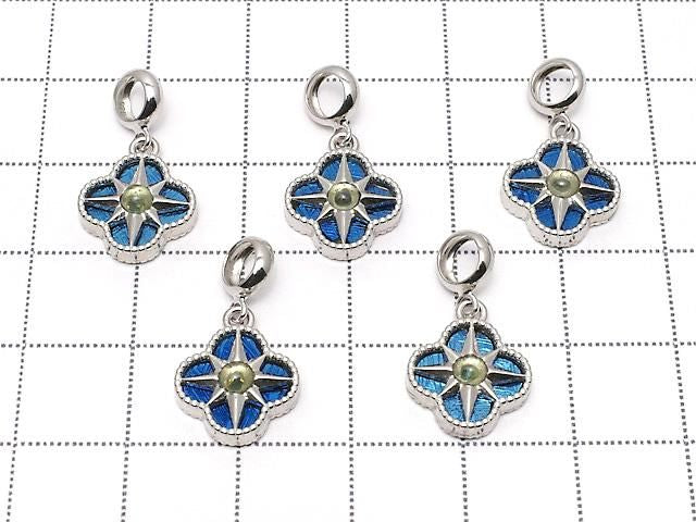 Meteorite & Moldavite 1-stone Flower Motif Pendant 11x11mm Blue Silver925