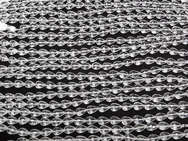 高品質水晶AAA垂直孔刻面水滴珠 10x7x7mm 半串或一串珠子 (約7英吋/18公分)