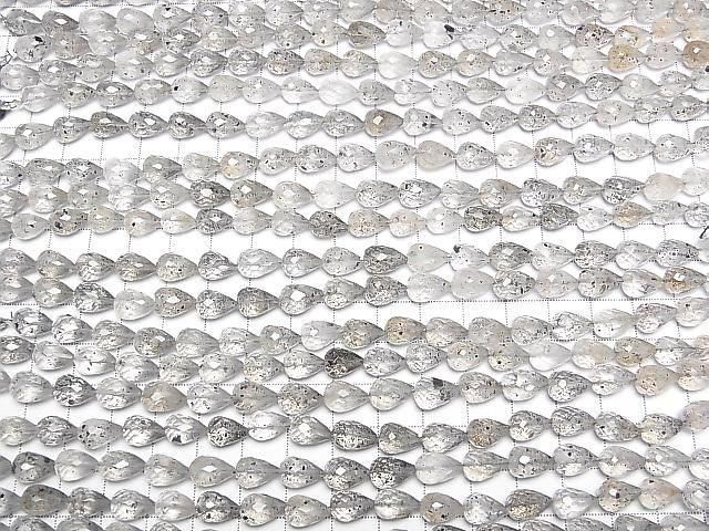 Mica in Quartz Vertical Hole Faceted Drop 10x7x7mm half or 1strand beads (approx. 7 inches/18 cm)