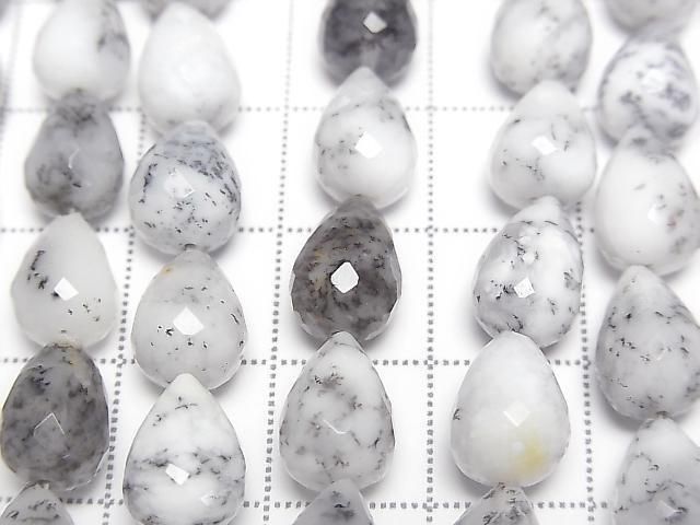 Dendrite Opal Vertical Hole Faceted Drop 10x7x7mm half or 1strand beads (aprx.7inch/18cm)