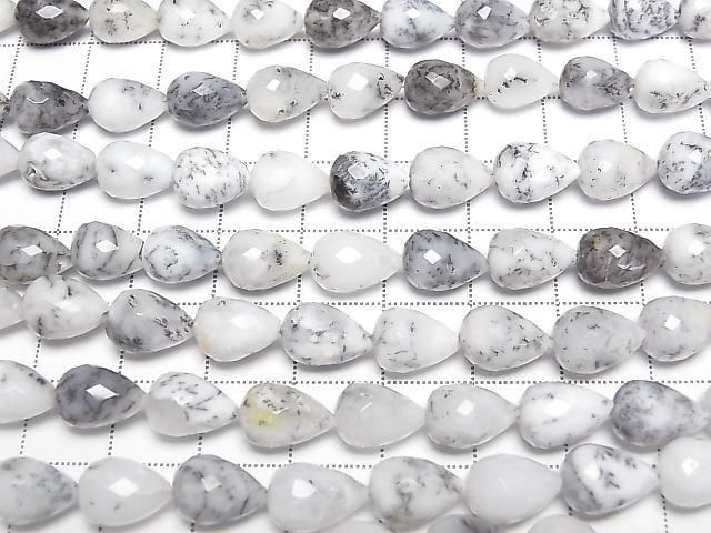 Dendrite Opal Vertical Hole Faceted Drop 10x7x7mm half or 1strand beads (aprx.7inch/18cm)