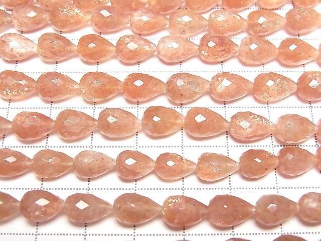 High Quality Sunstone AA++ Vertical Hole Faceted Drop 10x7x7mm half or 1strand beads (aprx.7inch/18cm)