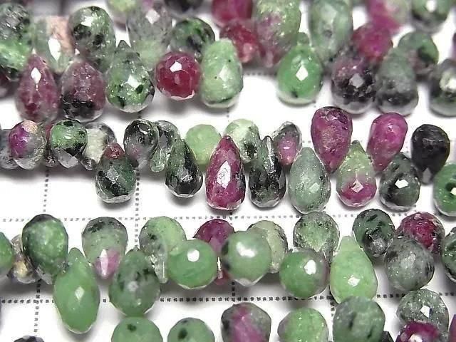 Ruby in zoisite Drop Faceted Briolette 1strand beads (approx. 6 inches/16 cm)