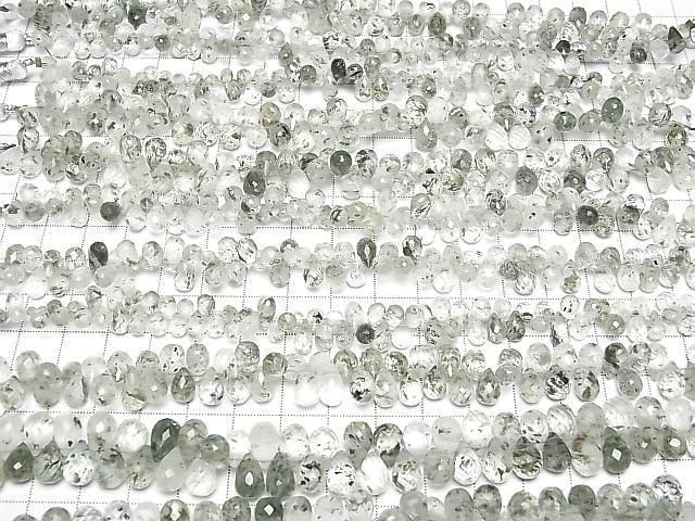 Green mica in quartz drop-faced briolette half or 1strand beads (approx. 6 inches/16 cm)
