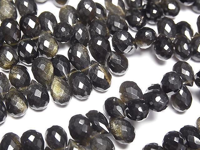 Golden Obsidian Drop Faceted Briolette half or 1strand beads (approx. 6 inches/16 cm)