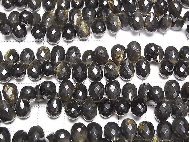 Golden Obsidian Drop Faceted Briolette half or 1strand beads (approx. 6 inches/16 cm)