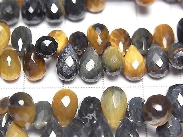Mixed Tiger's Eye AA++ Drop Faceted Briolette half or 1strand beads (approx. 6 inches/16 cm)