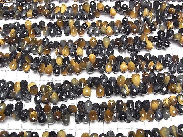 Mixed Tiger's Eye AA++ Drop Faceted Briolette half or 1strand beads (approx. 6 inches/16 cm)