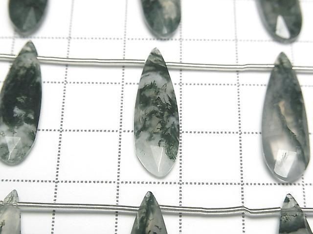 Moss Agate Faceted Pear Shape 25x7mm 1strand (5pcs )