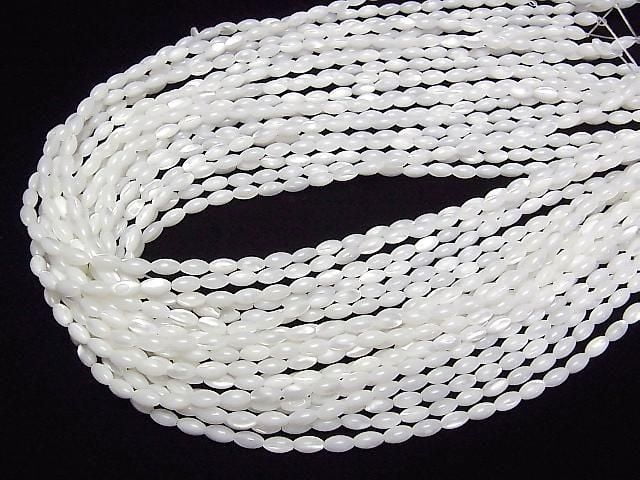 Mother of Pearl (MOP) White Rice 7x4x4mm 1strand beads (approx. 15inch/38cm)