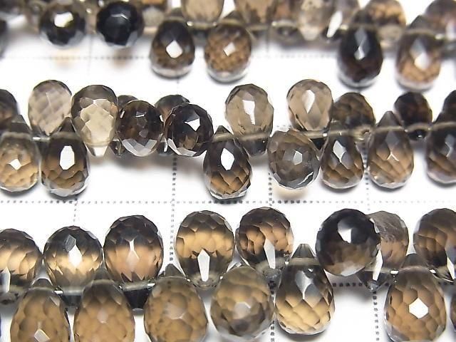 High Quality Smoky Quartz AAA Drop Faceted Briolette half or 1strand beads (aprx.6inch/16cm)