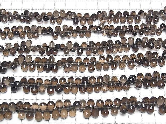 High Quality Smoky Quartz AAA Drop Faceted Briolette half or 1strand beads (aprx.6inch/16cm)