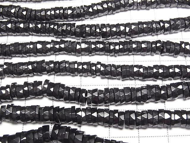 Black Spinel AAA Faceted Button Rondelle 6x6x1.5mm half or 1strand beads (approx. 7 inches/17 cm)