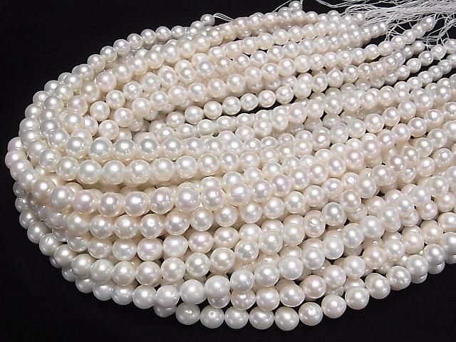 Fresh Water Pearl AA++ Semi Round 8-9mm White 1strand beads (approx. 15 inches/38 cm)