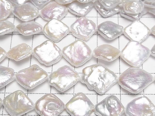 Fresh Water Pearl AA Diamond 12x12x4mm White 1strand beads (approx. 15inch/36cm)