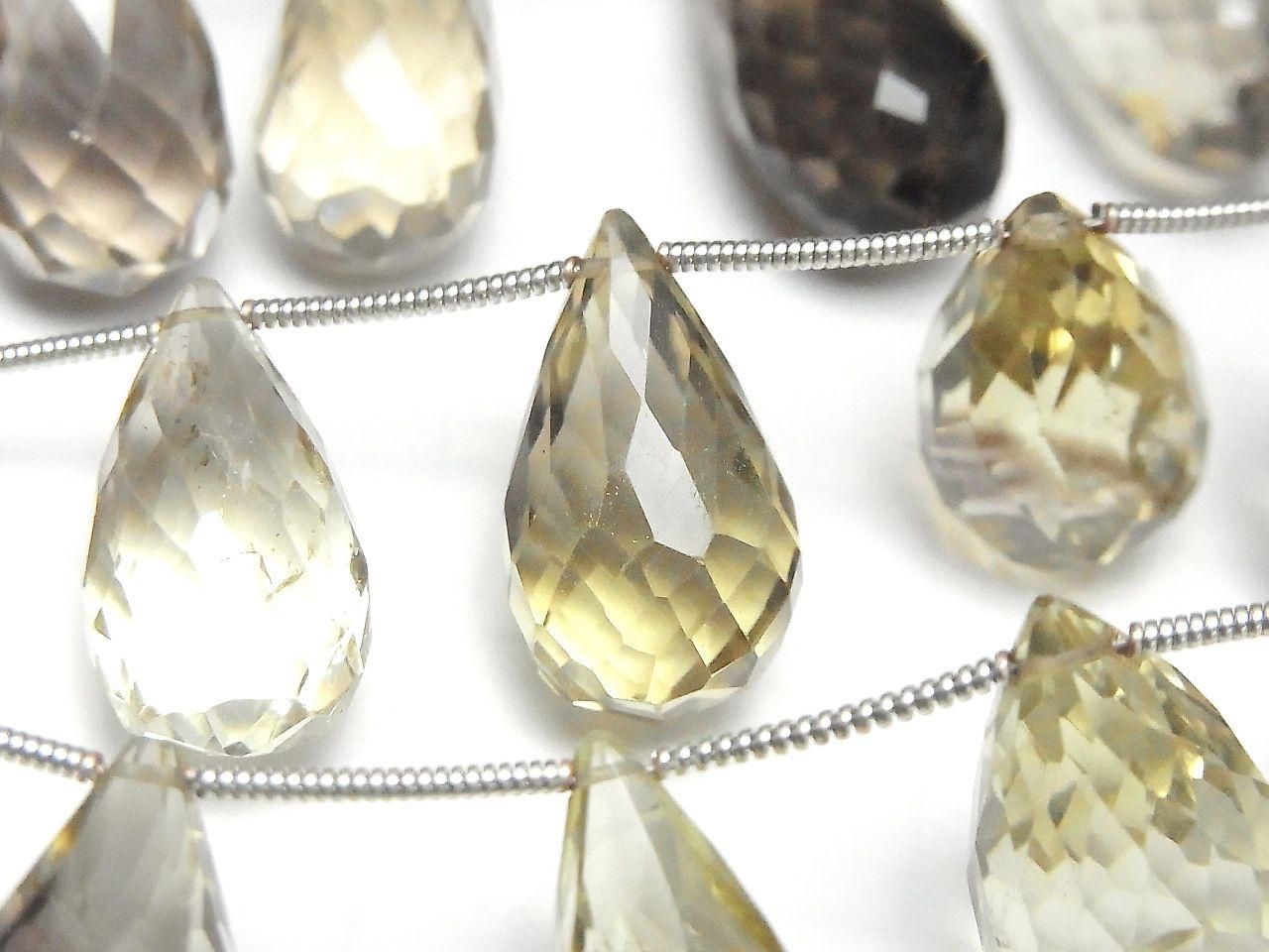 High Quality Lemon x Smoky Quartz AAA- Drop Faceted Briolette 1strand (10pcs )
