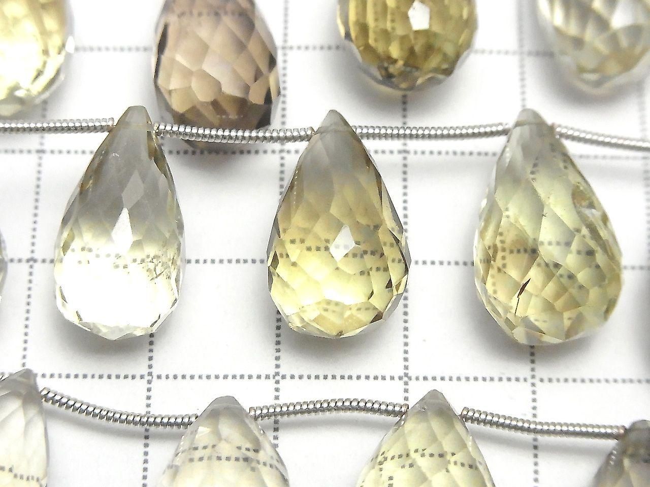 High Quality Lemon x Smoky Quartz AAA- Drop Faceted Briolette 1strand (10pcs )