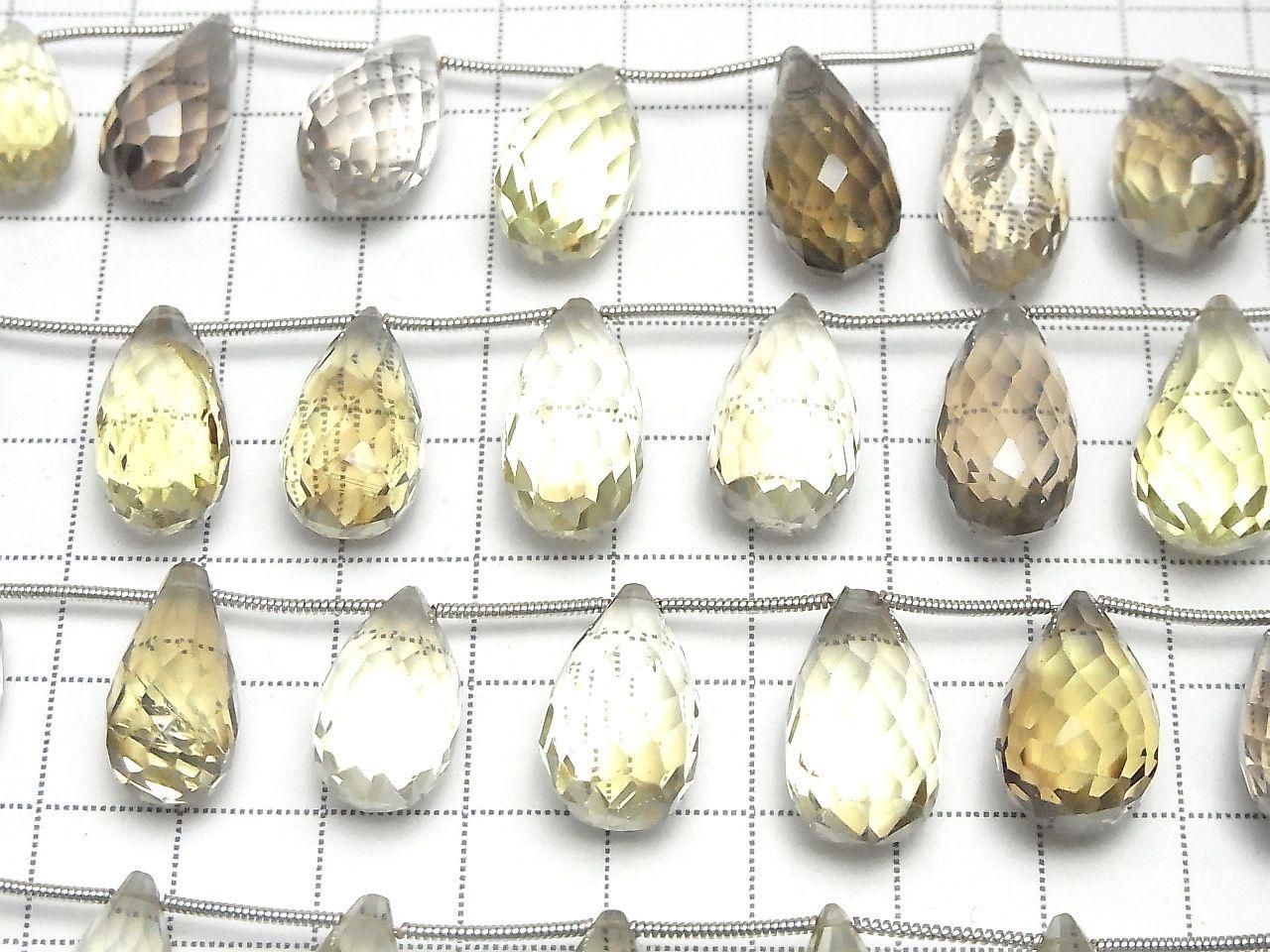 High Quality Lemon x Smoky Quartz AAA- Drop Faceted Briolette 1strand (10pcs )