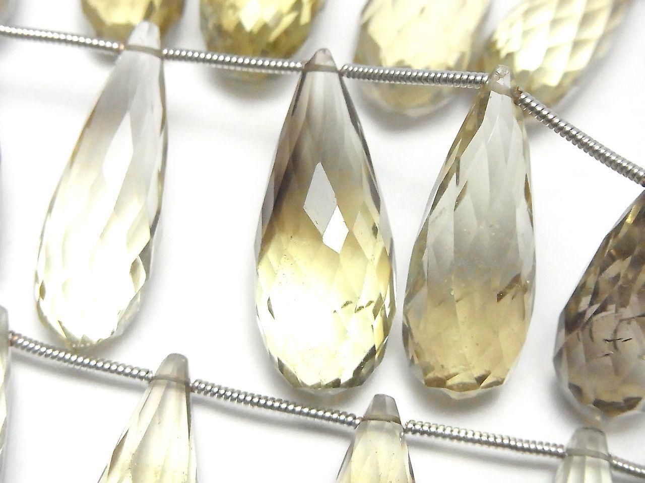 High Quality Lemon x Smoky Quartz AAA- Drop Faceted Briolette 1strand (10pcs )