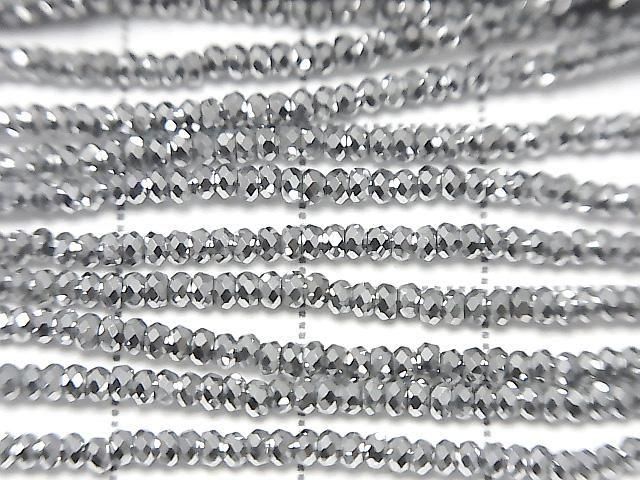 Hematite Faceted Button Rondelle 2x2x1mm Silver Coated 1strand beads (approx. 15inch/36cm) High Quality!