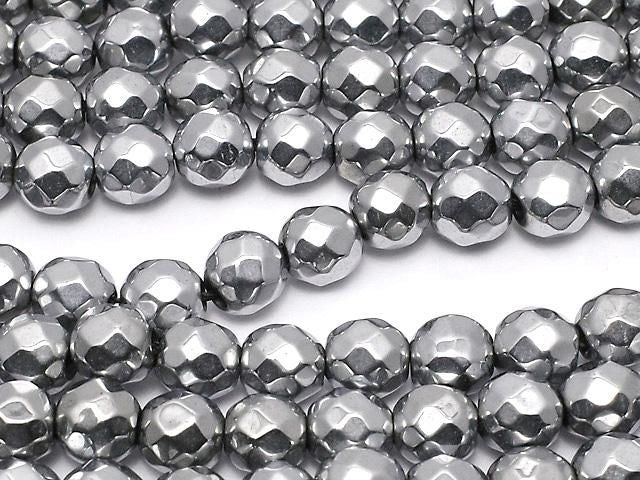 Magnetic! Hematite 64-Faceted Round 5.5mm Silver-Plated 1strand beads (approx. 15 inches/36 cm)
