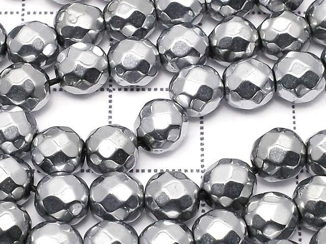Magnetic! Hematite 64-Faceted Round 5.5mm Silver-Plated 1strand beads (approx. 15 inches/36 cm)