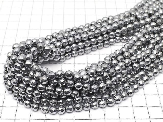 Magnetic! Hematite 64-Faceted Round 5.5mm Silver-Plated 1strand beads (approx. 15 inches/36 cm)