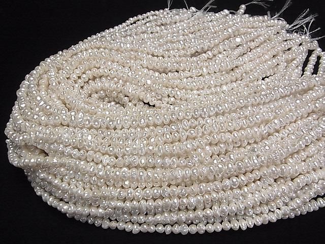 Fresh Water Pearl AA White Potato-Rondelle 5-5.5mm Pearl Coated 1strand beads (approx. 15inch/38cm)