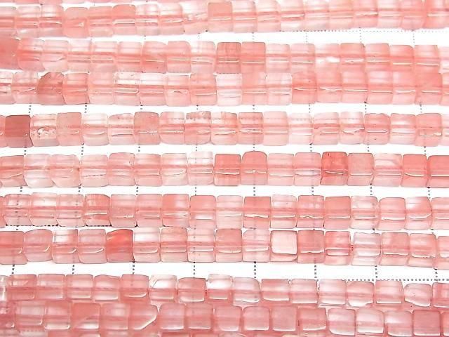 Cherry Quartz Glass Cube 4x4x4mm 1strand beads (aprx.15inch/36cm)