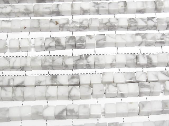 Howlite Magnesite Cube 4x4x4mm 1strand beads (aprx.15inch/36cm)