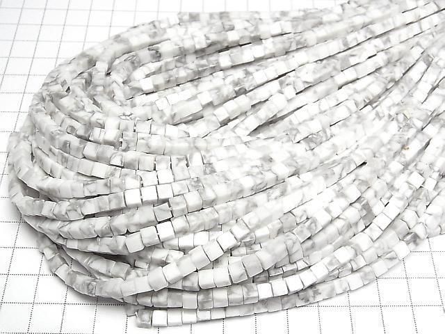 Howlite Magnesite Cube 4x4x4mm 1strand beads (aprx.15inch/36cm)
