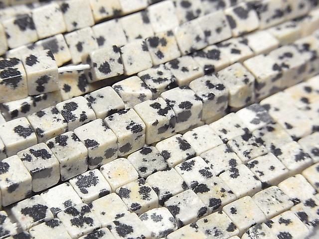 Dalmatian Jasper Cube 4x4x4mm 1strand beads (approx. 15 inches/36 cm)