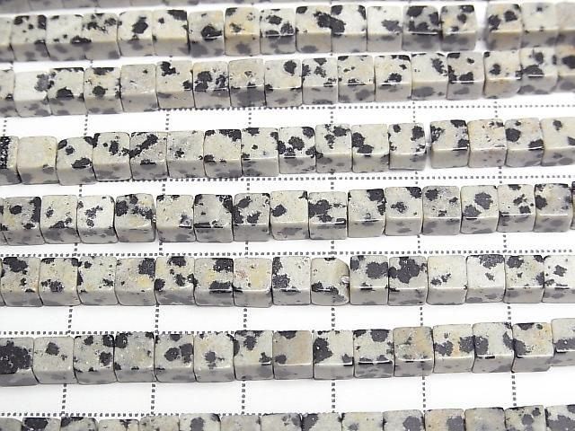 Dalmatian Jasper Cube 4x4x4mm 1strand beads (approx. 15 inches/36 cm)